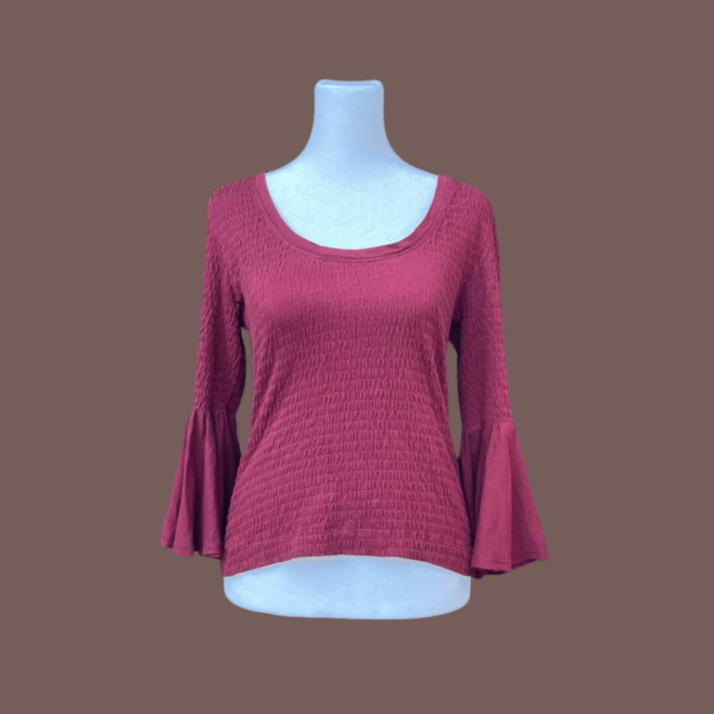 Anthropologie Smocked Top | Red Cotton | Size XS | Retro